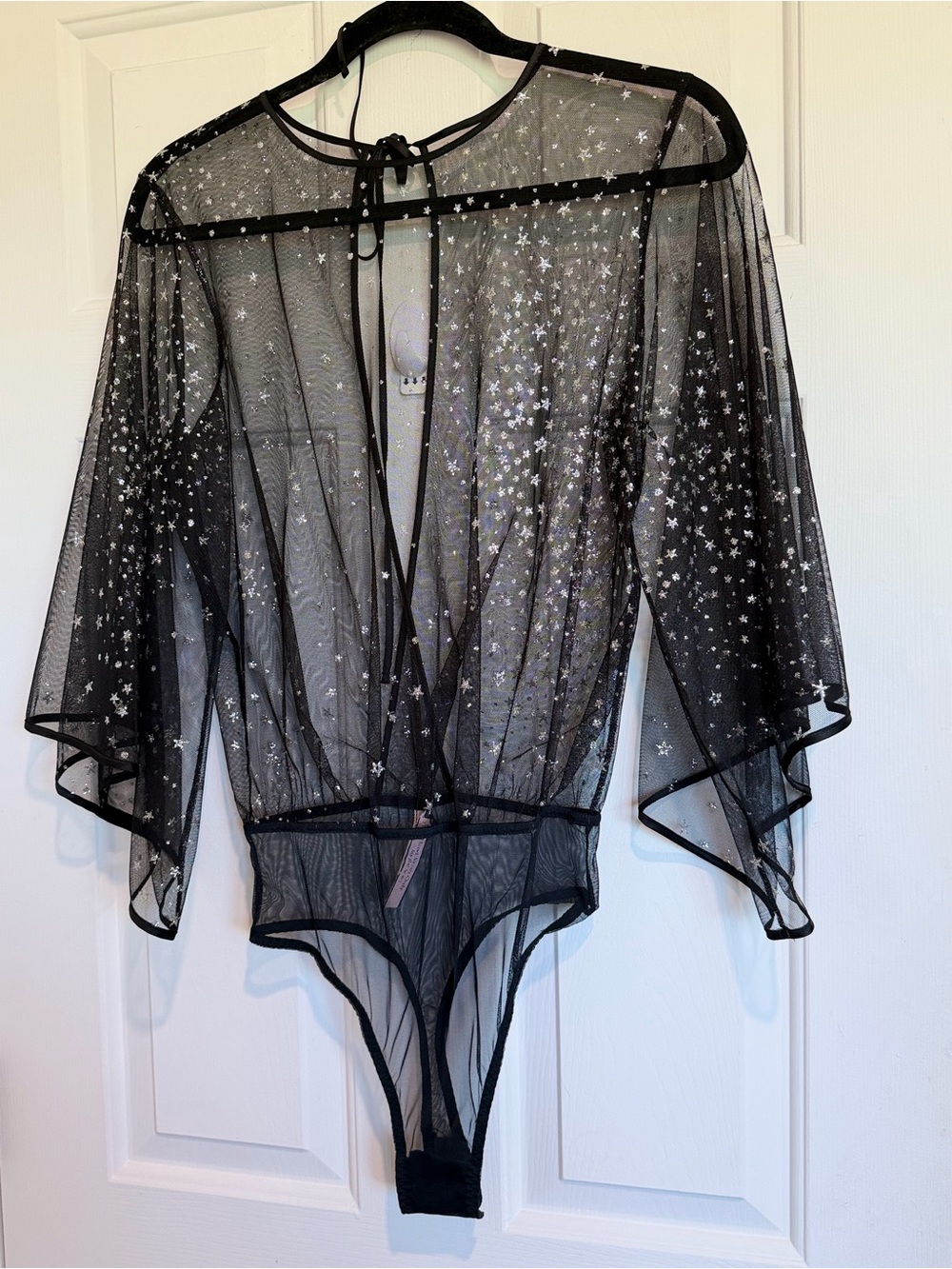 Victoria's Secret Black Sheer Star-Print Mesh Bodysuit